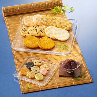 人気お煎餅と水羊羹詰め合わせ「夏めぐり 化粧箱M」 (米菓16袋＋涼菓3個)